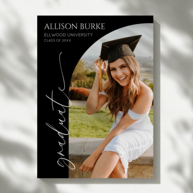 Black Minimal Minimalist Photo Arch Graduation Announcement (Creator Uploaded)