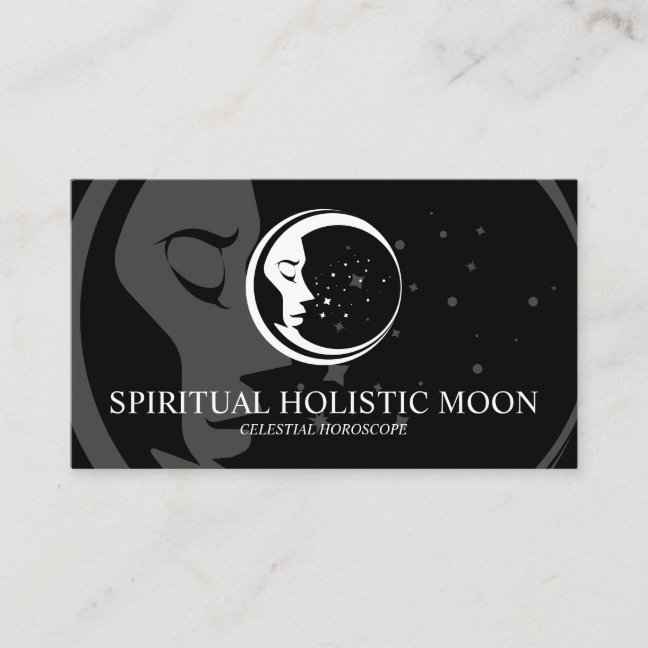 Black Minimal Modern Celestial Spiritual Moon Star Business Card