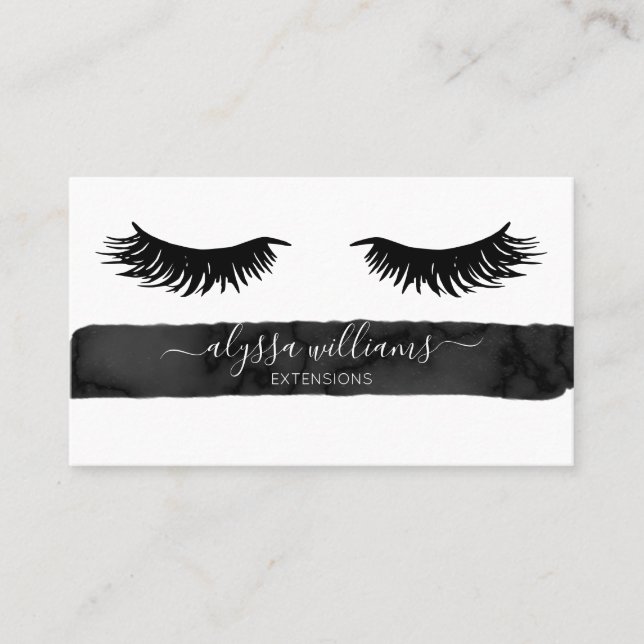 Black Minimal Modern Elegant Lash Services Business Card (Front)
