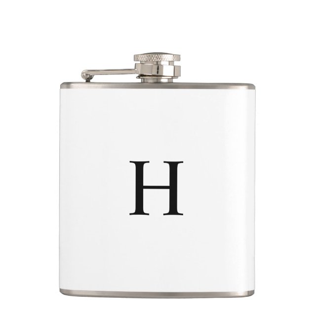 Black Minimal Modern Elegant Monogram Flask (Front)