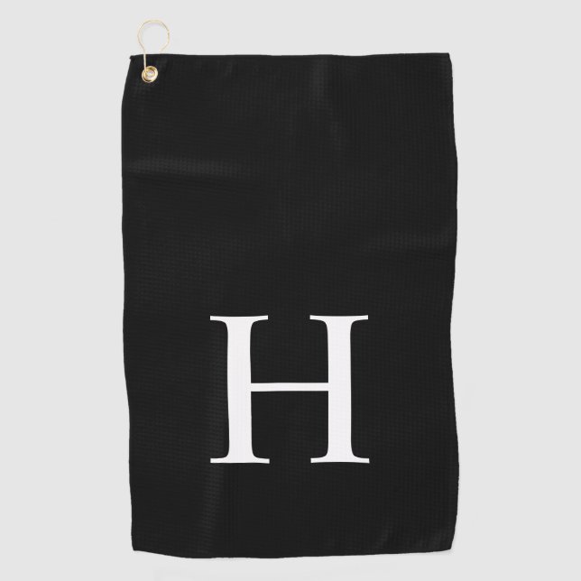 Black Minimal Modern Elegant Monogram Golf Towel (Front)