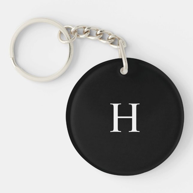Black Minimal Modern Elegant Monogram Keychain (Front)