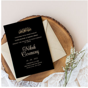 Black Minimal Modern Nikah Ceremony Muslim Wedding Invitation