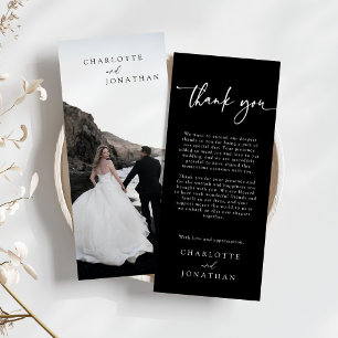 Black Minimal Modern Photo Wedding Thank You Card