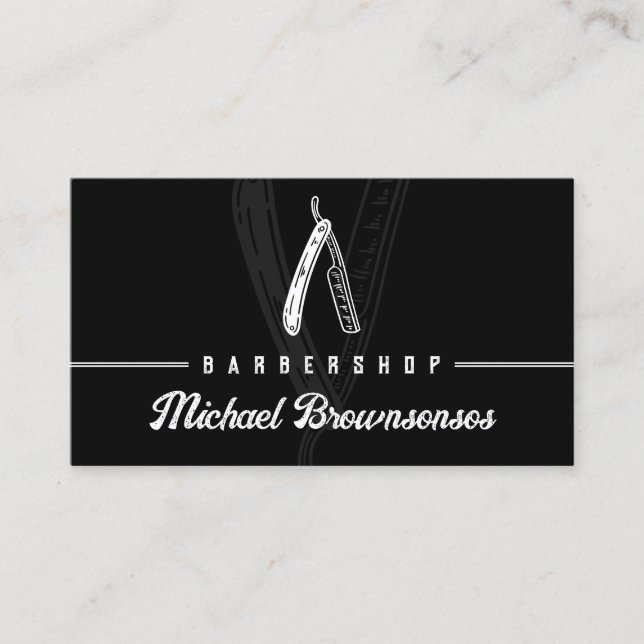 Black Minimal Modern Razor Barber Business Card (Front)