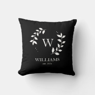 Black Minimal Monogram Initial Modern Newlywed Throw Pillow
