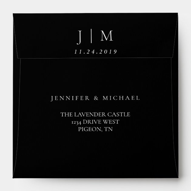 Black Minimal Monogram Wedding Simple Formal Envelope
