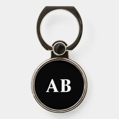 Black Minimal Personalized Monogram Initials Phone Ring Stand