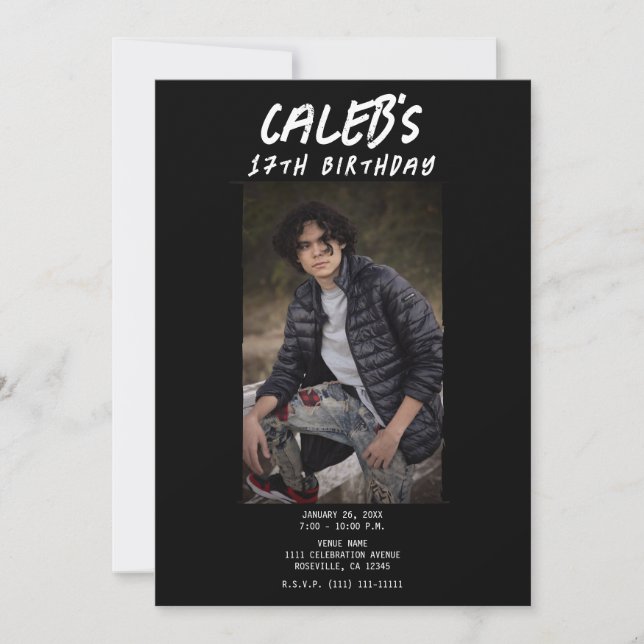Black Minimal Photography Photo Birthday Party Invitation (Front)