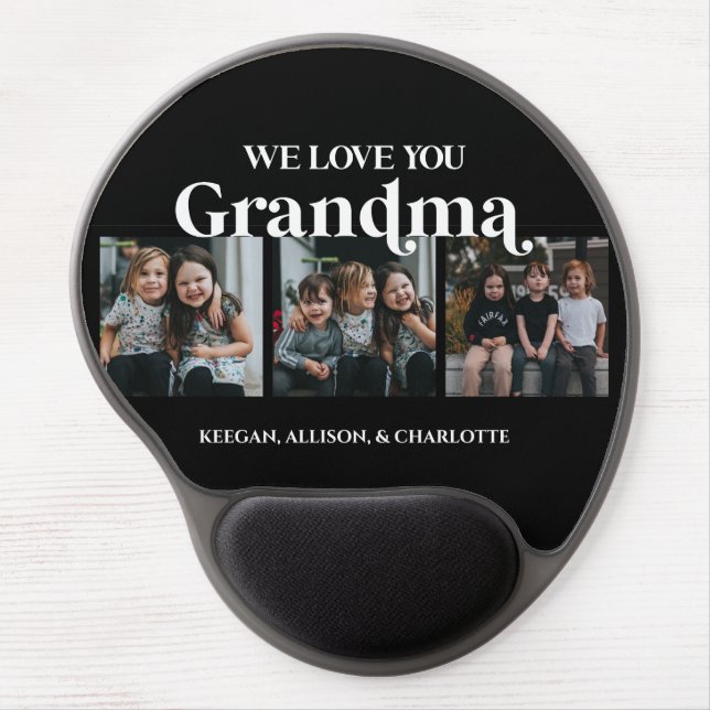 Black Minimal Retro We Love You Grandma 3 Picture Gel Mouse Pad (Front)