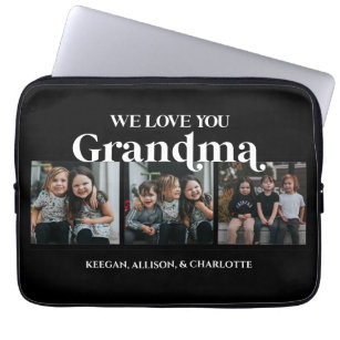Black Minimal Retro We Love You Grandma 3 Picture Laptop Sleeve
