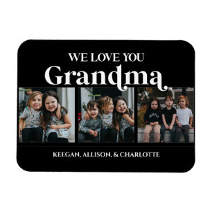 Black Minimal Retro We Love You Grandma 3 Picture Magnet