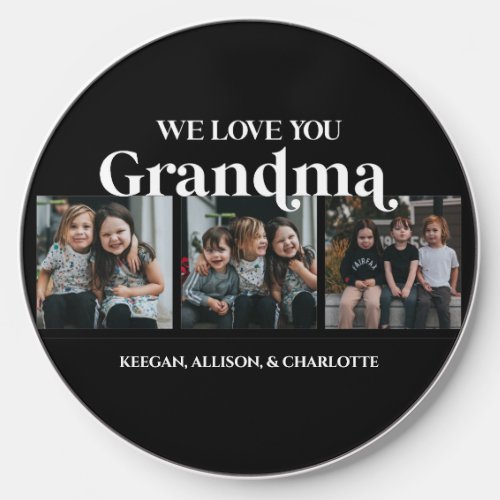 Black Minimal Retro We Love You Grandma 3 Picture Wireless Charger