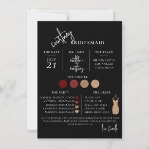 Black Minimal Script Bridesmaid info Template Card