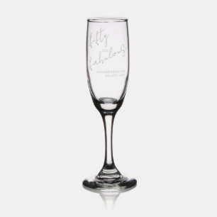 Black Minimal Script Fifty and Fabulous Birthday Champagne Flute