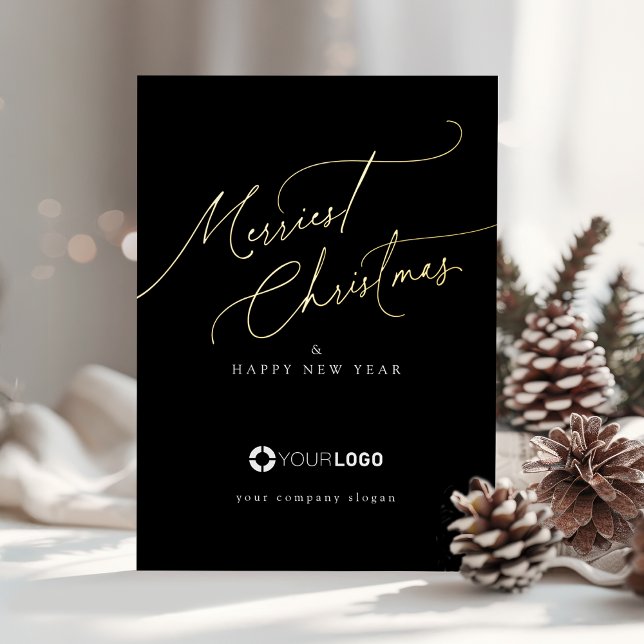Black Minimal Script Merriest Christmas Company Foil Holiday Card (Black Minimal Script Merriest Christmas Company Foil Holiday Card)