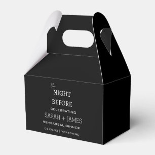 Black Minimal The Night Before Rehearsal Dinner Favor Boxes
