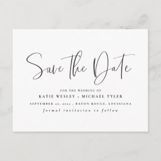 Black Minimal Typography Save the Date Announcement Postcard