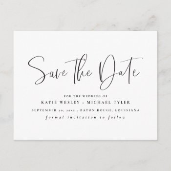 Black Minimal Typography Save The Date Announcement Postcard by fancypaperie at Zazzle