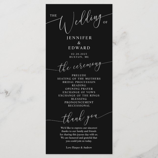 Black Minimal Wedding Ceremony Program (Front)