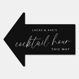 Black Minimal Wedding Cocktail Hour This Way Arrow Sign