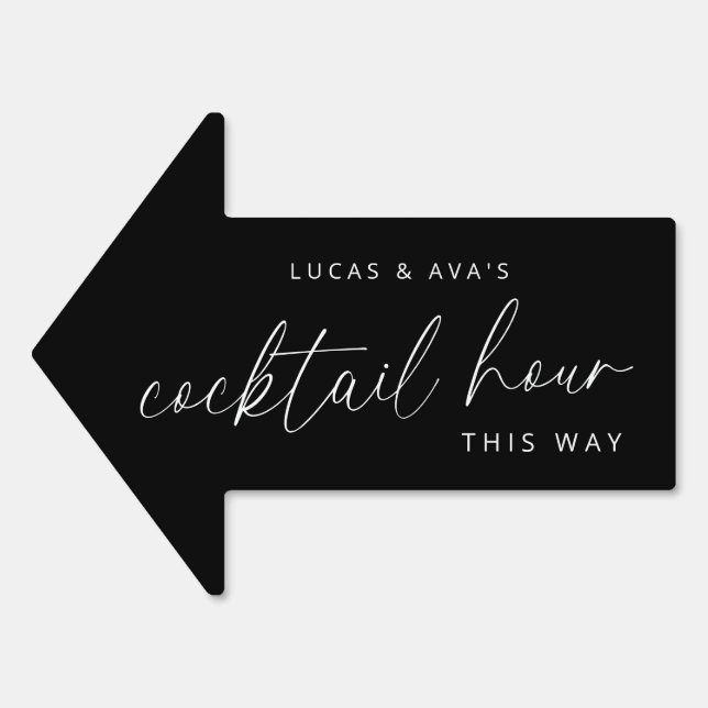 Black Minimal Wedding Cocktail Hour This Way Arrow Sign (Front)