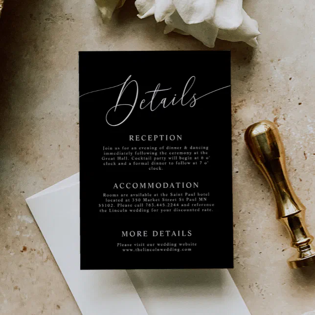 Black Minimal Wedding Details Enclosure Card Zazzle 5890