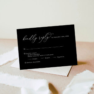 Black Minimal Wedding Meal Choice RSVP Card