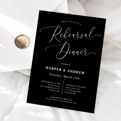 Black Minimal Wedding Rehearsal Dinner Invitation