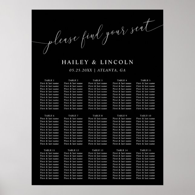 Black Minimal Wedding Seating Chart (Front)