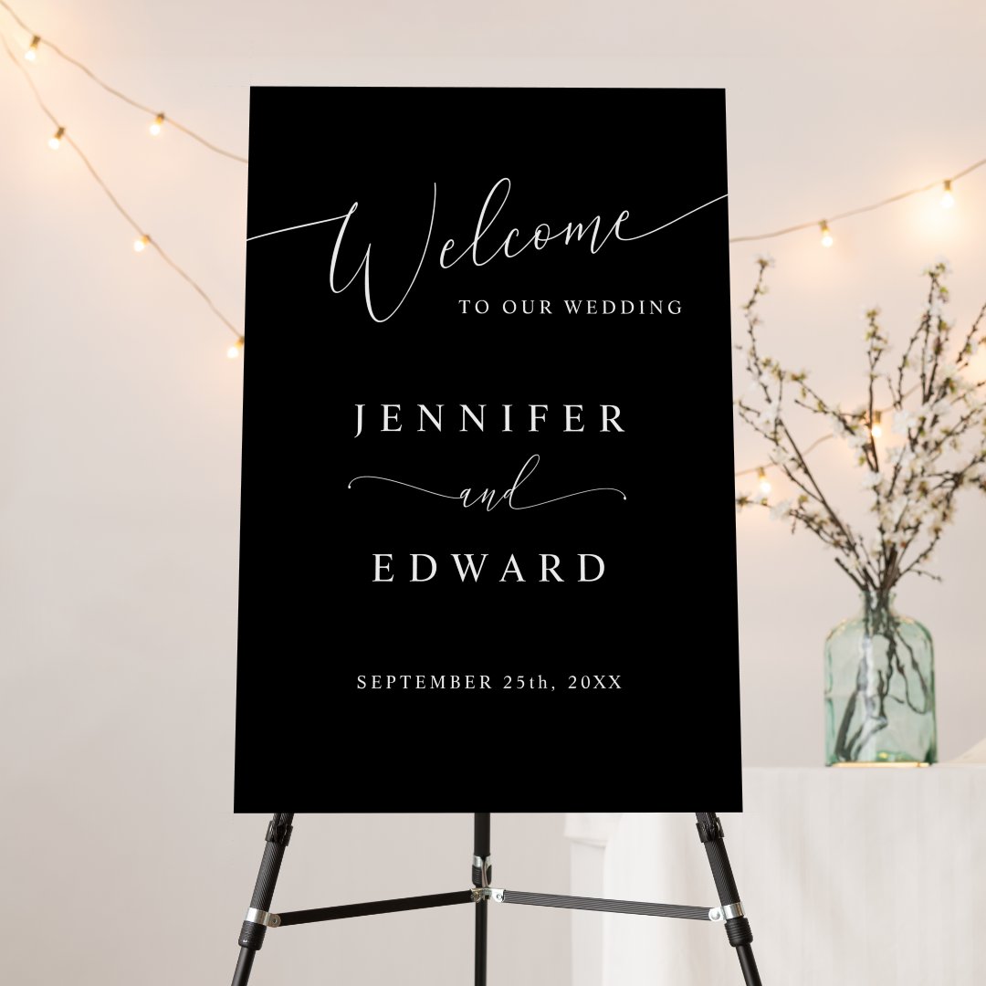 Black Minimal Wedding Welcome Sign Zazzle