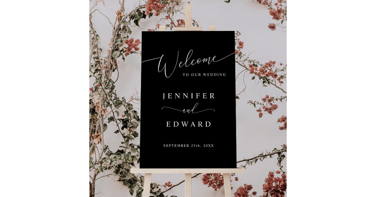 Black Minimal Wedding Welcome Sign Zazzle