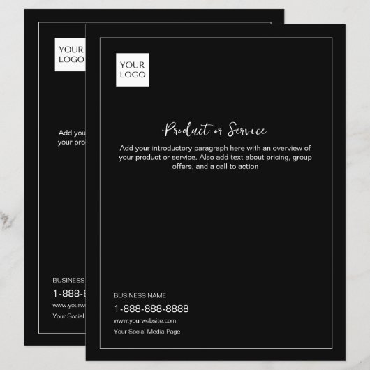 Black Minimal White Business Logo Marketing Flyer (Front/Back)