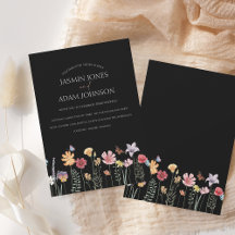 Black Minimal Wildflower Border Wedding