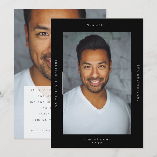 Black Minimalism Portrait Photo College University Announcement (Front/Back)