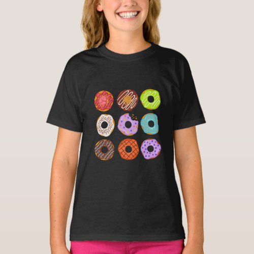 Black Minimalist Сolored Donuts T_Shirt