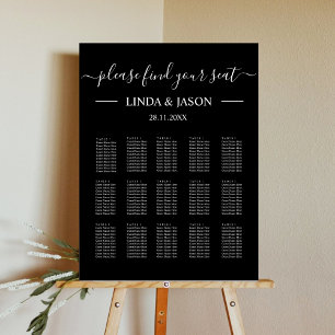 Black Minimalist 15 table Wedding Seating Chart Foam Board