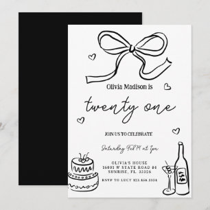 Black Minimalist 21st Birthday Party Invitation