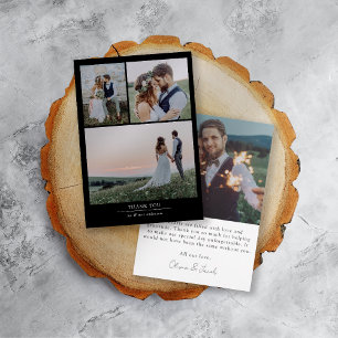 Black Minimalist 4 Photo Wedding Thank You Card