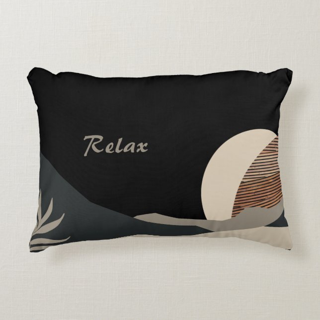 Black Minimalist Abstract Boho Mountains  Accent Pillow (Front)