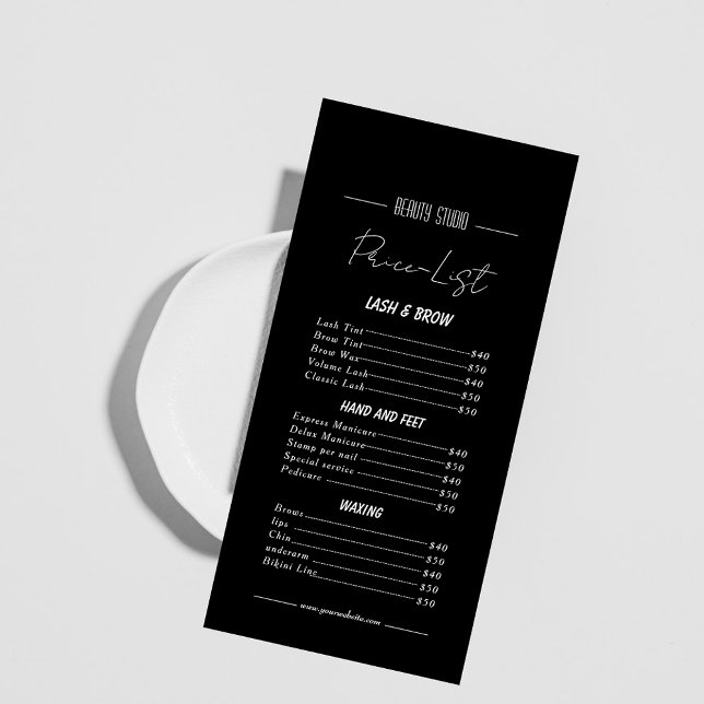 Black Minimalist Beauty Studio Price List Menu (Creator Uploaded)