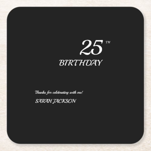 Black Minimalist Birthday Paper Coaster