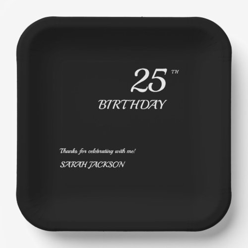 Black Minimalist Birthday Paper Plate
