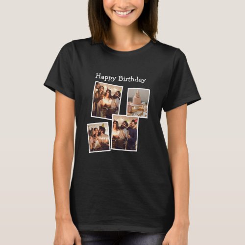 Black Minimalist Birthday Photo Collage T_Shirt