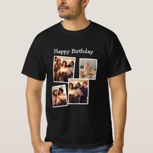 Black Minimalist Birthday Photo Collage T_Shirt