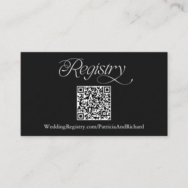 Black Minimalist Black QR Code Wedding Registry Enclosure Card (Front)