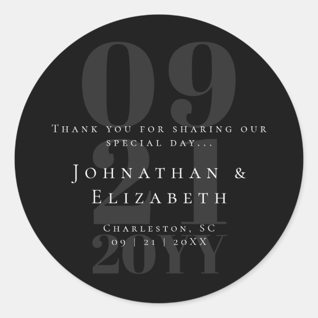 Black Minimalist Bold Type Wedding Favor Classic Round Sticker (Front)