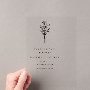 Black Minimalist Botanical Save the Date