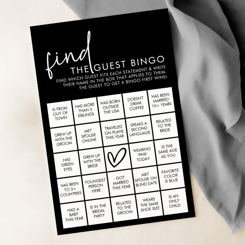 Black Minimalist Bridal Shower Guest Bingo Game