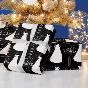 Black Minimalist Bridal Shower Personalized Wrapping Paper